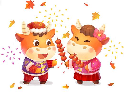 2021牛年新年卡通插画