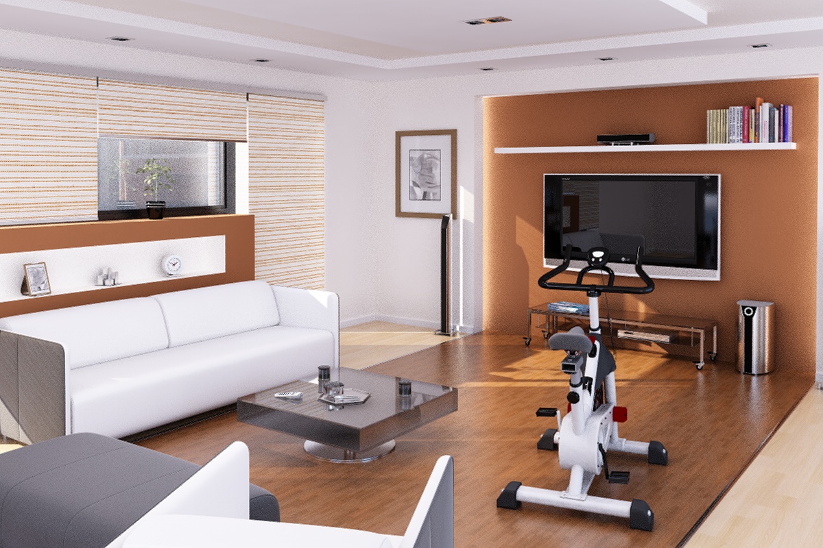 vr渲染.c4d健身车建模.室内模型是别人的.