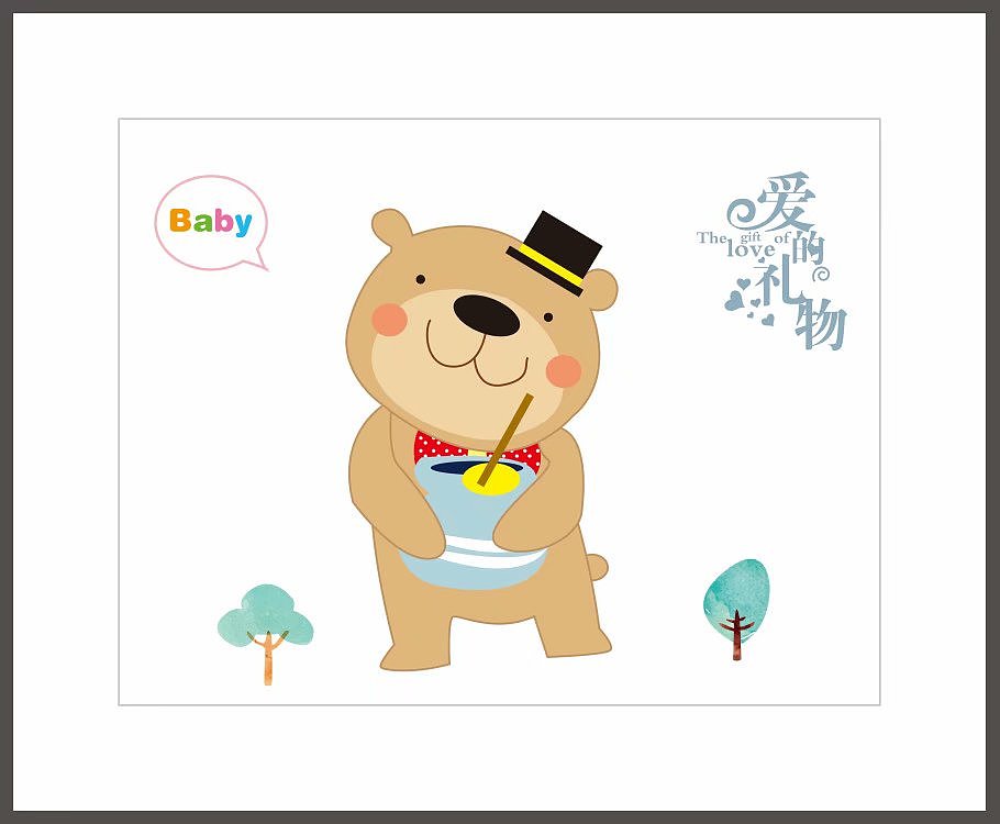 儿童房装饰挂画，卡通动物设计，婴儿衣服印花