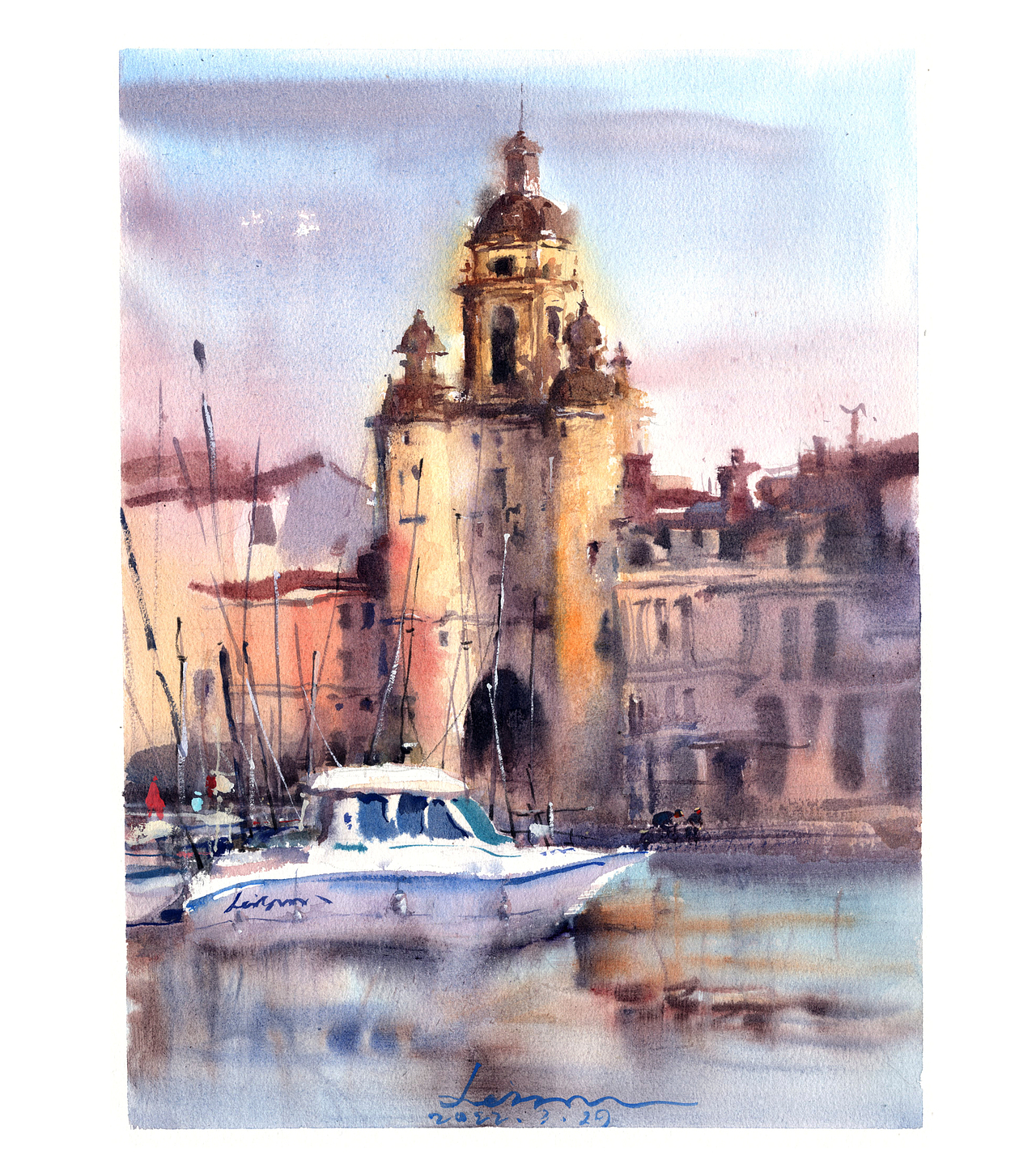 水彩风景教程,港口