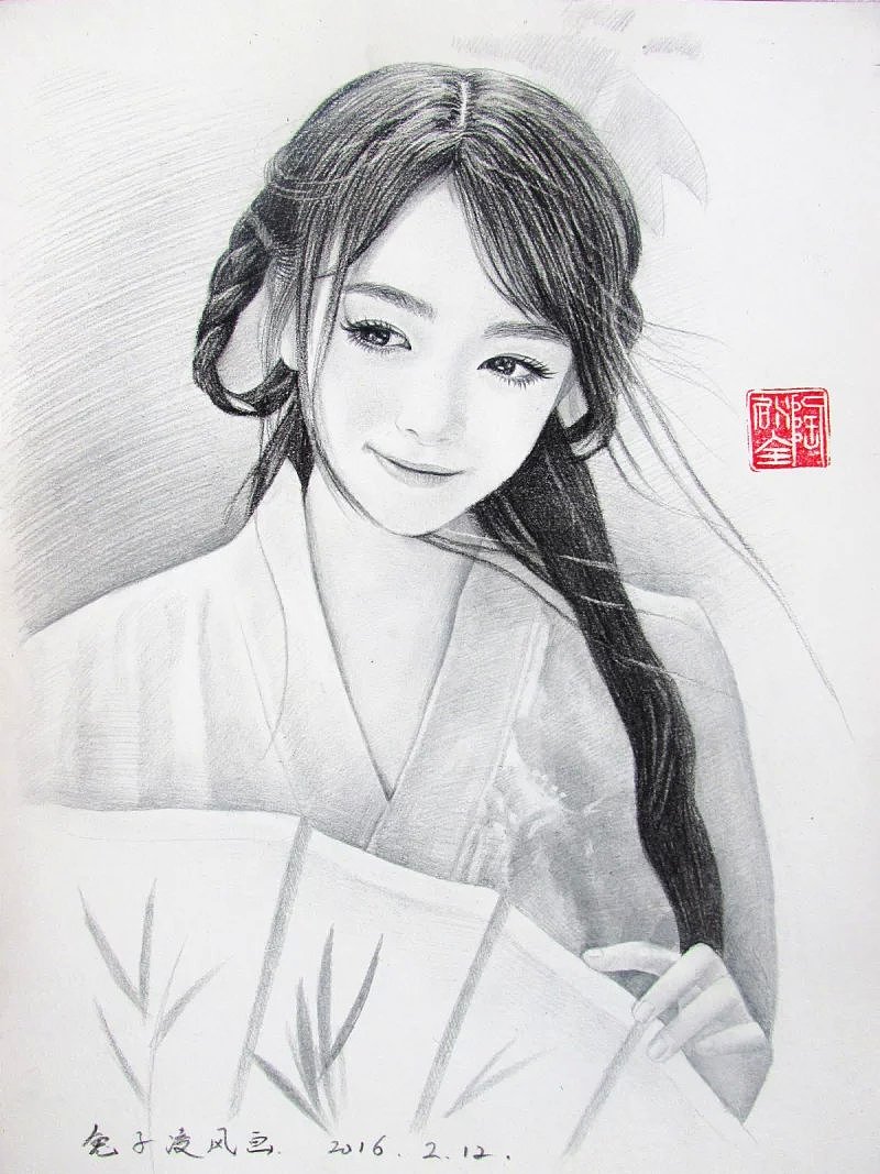 素描古风美女