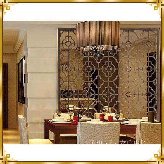 别墅客厅钛金镂空铝屏风现代风格效果图