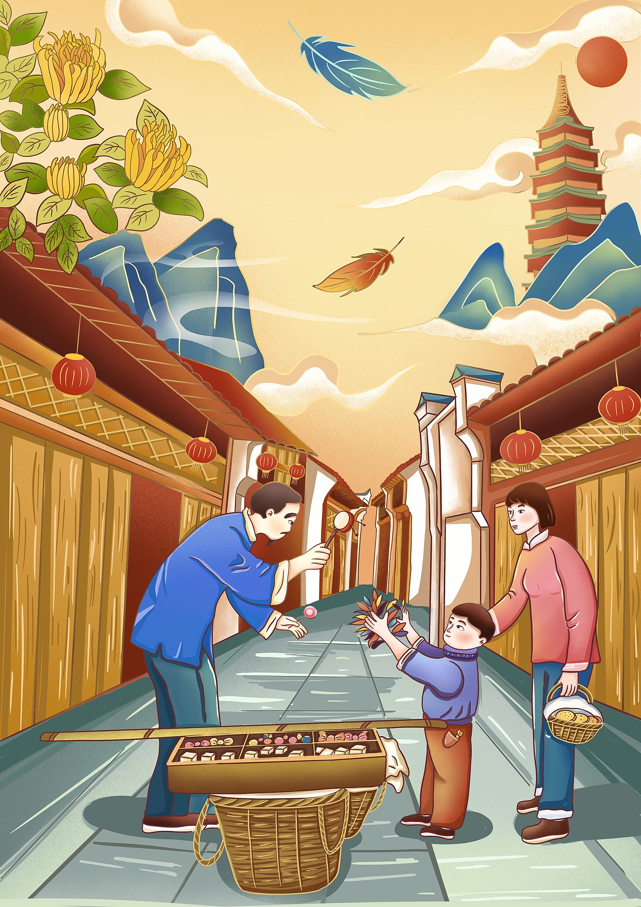 鸡毛换糖国潮原创插画（图ZMjc1MTIyMTY4） - 商业插画 - 站酷设计师画得多原创素材 - 站酷ZCOOL