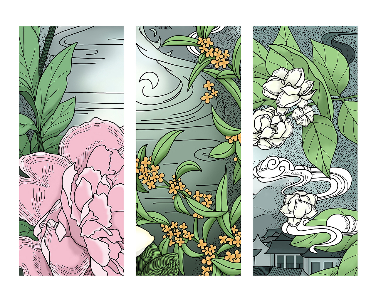 香水包装插画－《醉白池》（图ZMjM4NDU0OTg4） - 商业插画 - 站酷设计师小月和钳钳原创素材 - 站酷ZCOOL