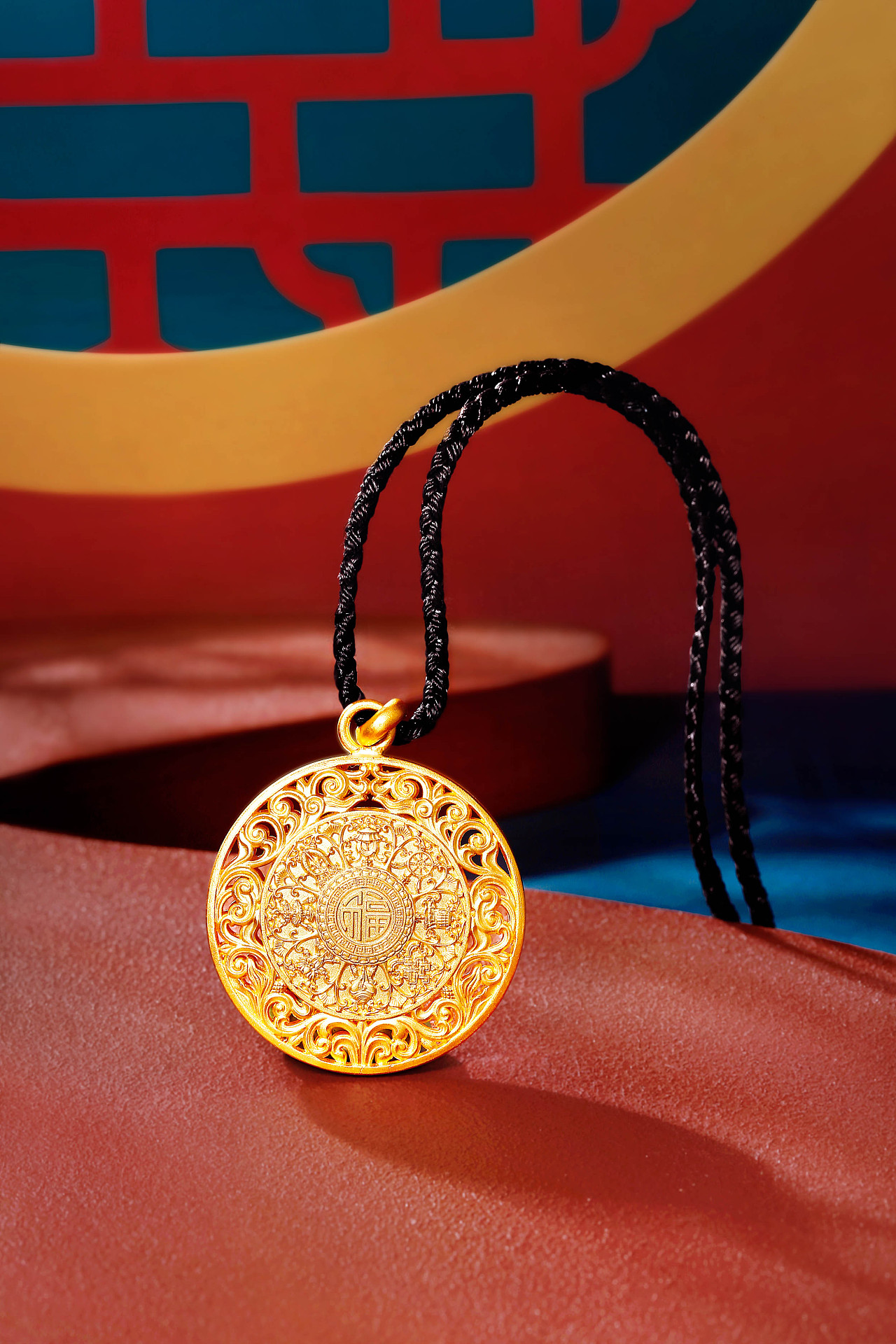 万福古法金吊坠 ·|珠宝创意图拍摄-产品摄影