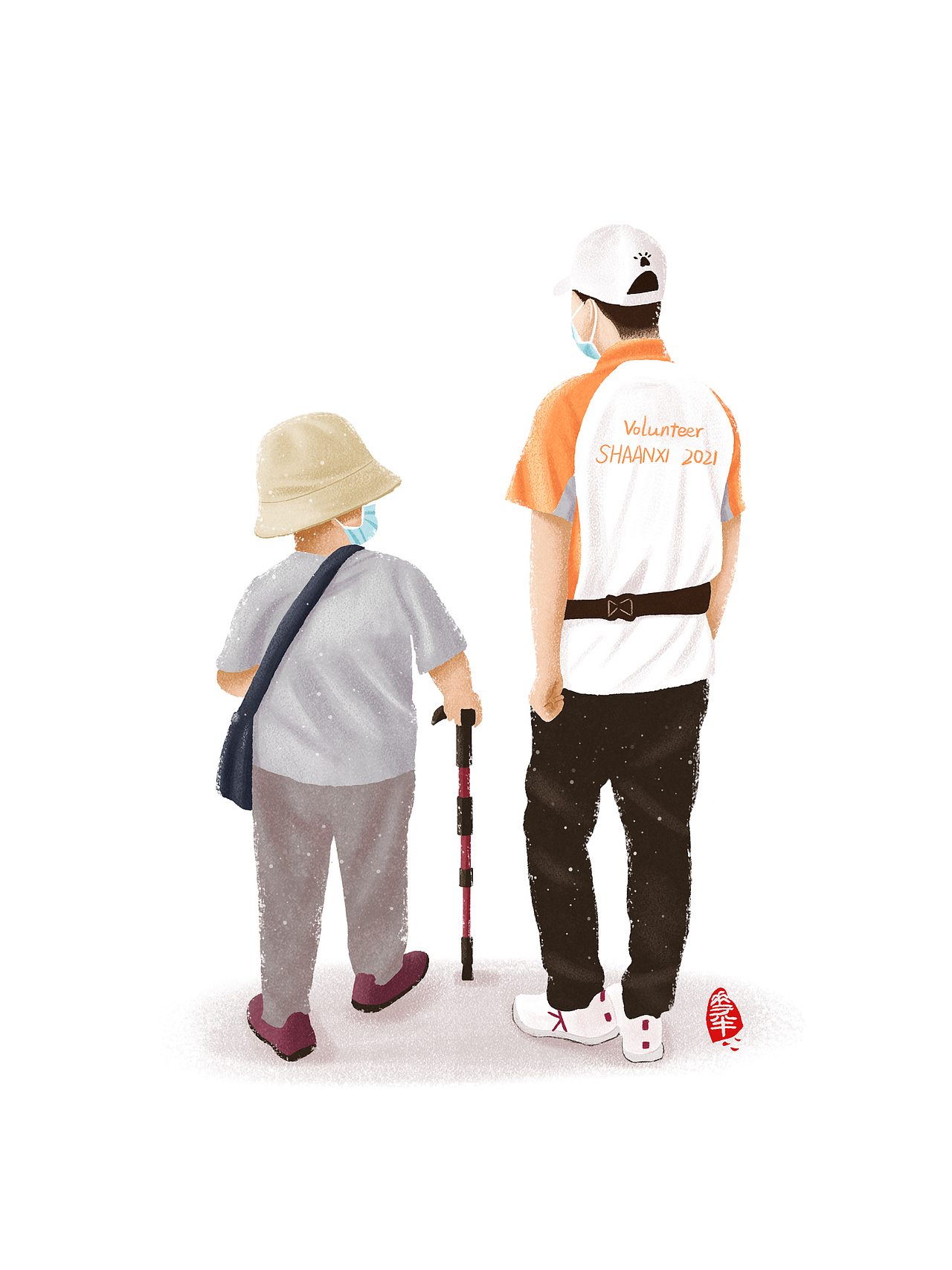 手绘 | 十四运志愿者“小秦宝”服务场景系列（图ZMjc1MDQzMzg0） - 创作习作 - 站酷设计师杨花半原创素材 - 站酷ZCOOL