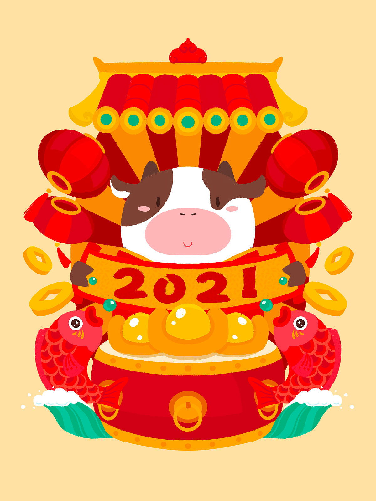 2021牛年插画福牛