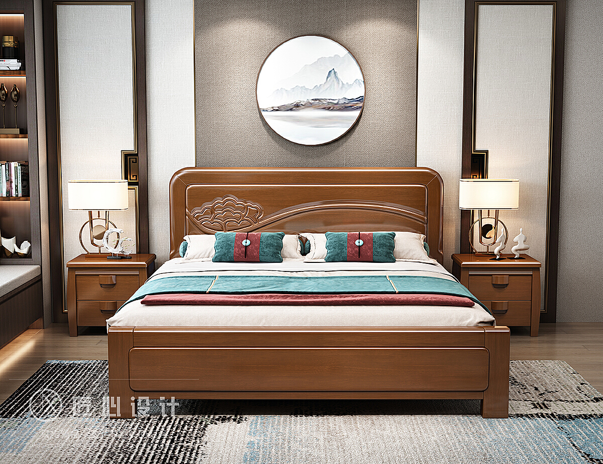 美式风格卧室实木床设计效果图_装信通网效果图