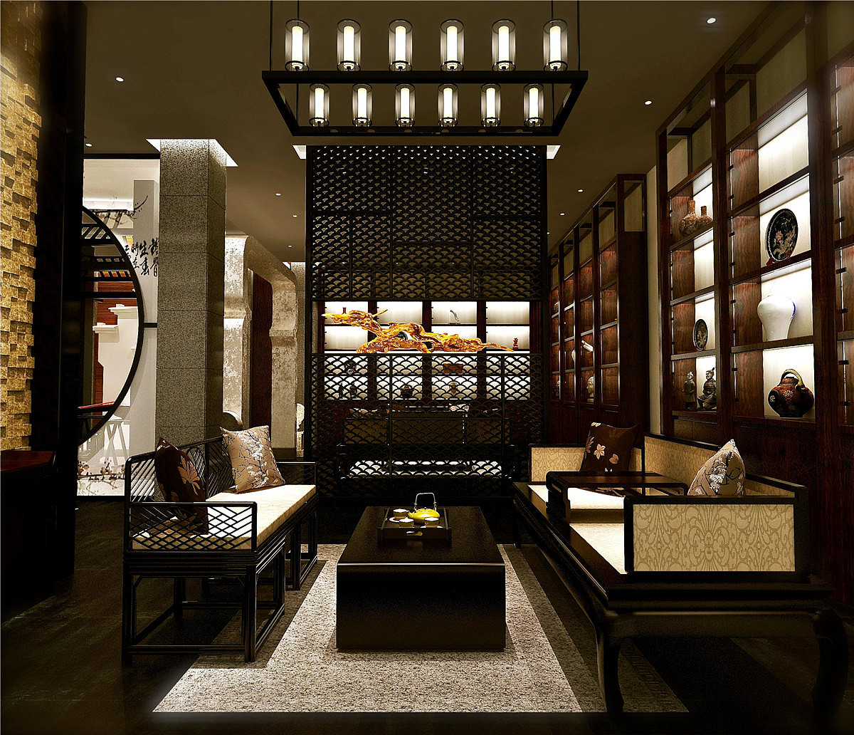 郑州中式办公室装修公司|中式风格办公室装修设计案例（图ZMTEwNzAwOTQw） - 家装设计 - 站酷设计师金博大办公室装修原创素材 - 站酷ZCOOL