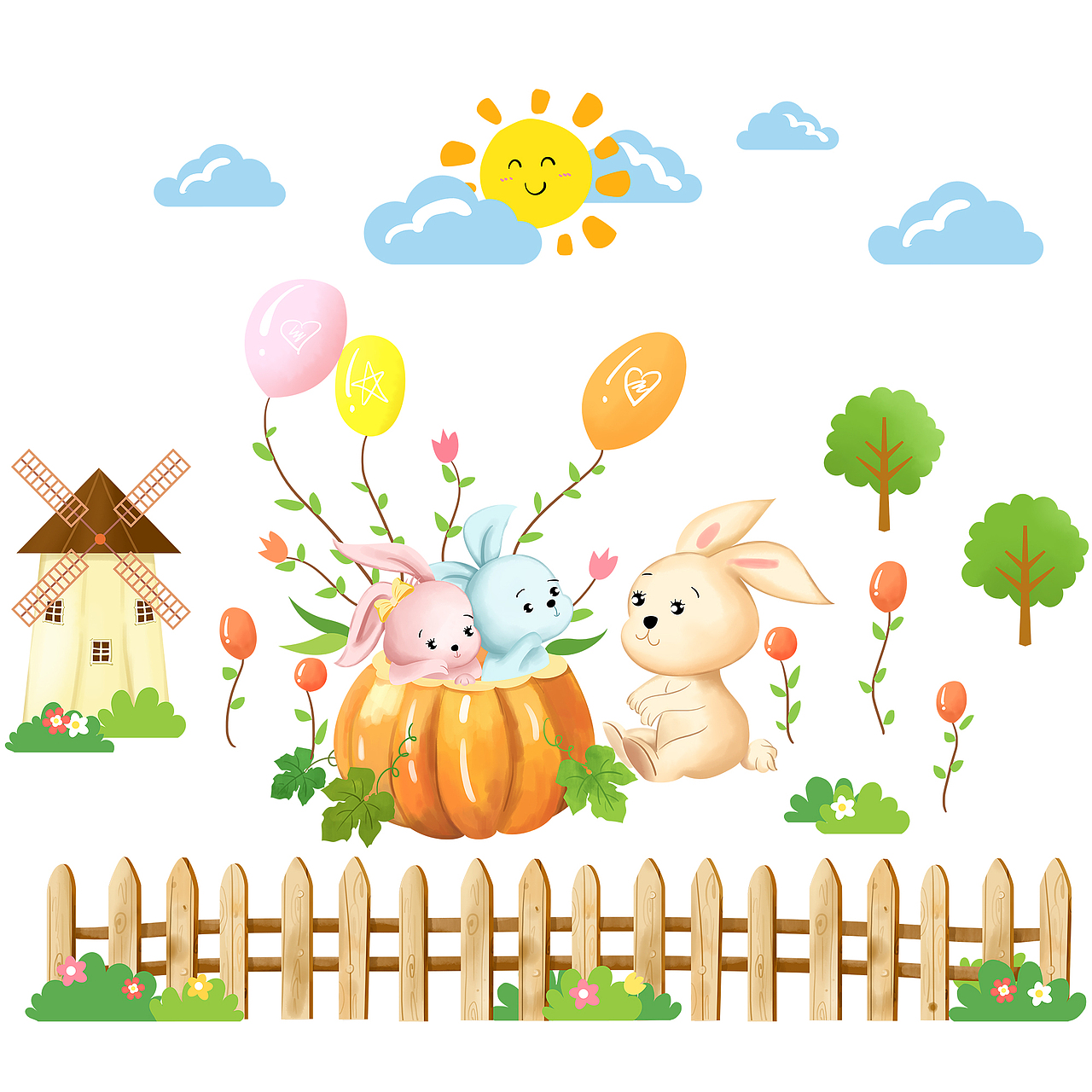 可爱兔子围栏（图ZMTQ3MjMxNzU2） - 儿童插画 - 站酷设计师贝吉塔糖双原创素材 - 站酷ZCOOL