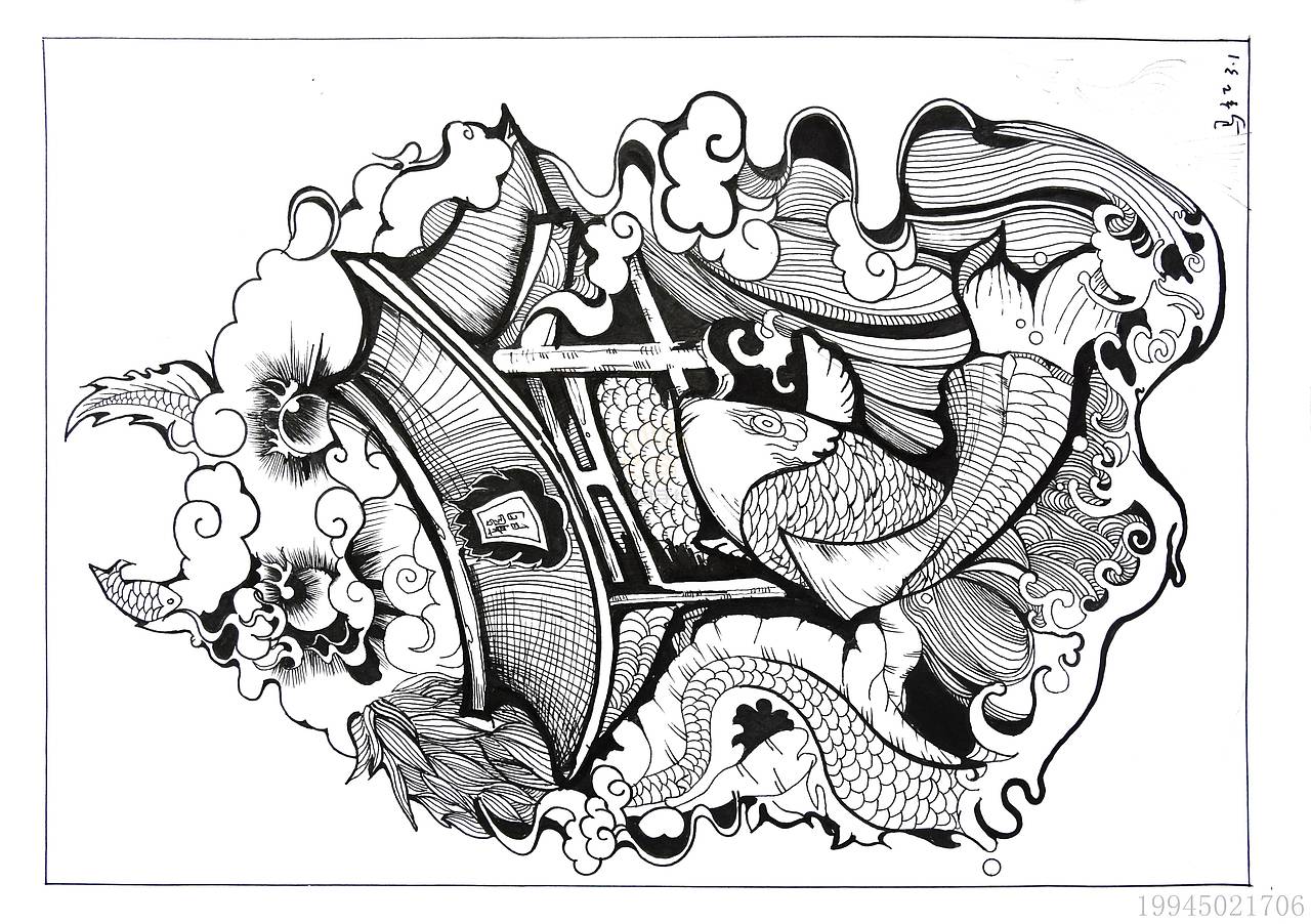 2019视觉传达考研手绘复试作品 黑白装饰画 彩色装饰画 海报招贴设计