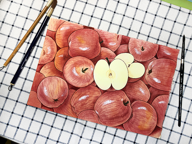 水彩画-好多苹果（图ZMTE2OTE3MjQw） - 创作习作 - 站酷设计师董搞搞原创素材 - 站酷ZCOOL