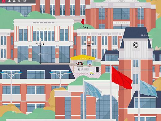 校园建筑形象插画