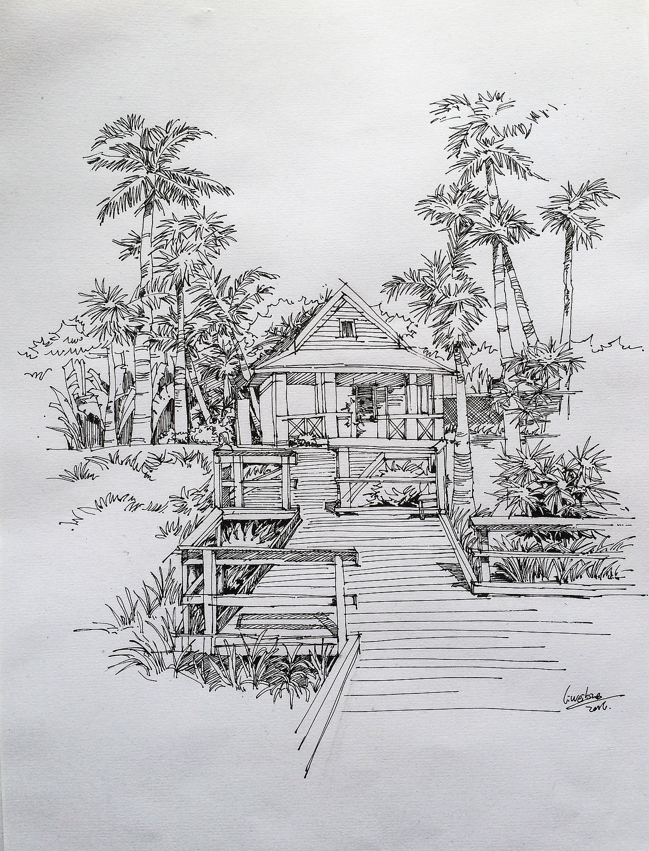 钢笔临摹风景速写练手