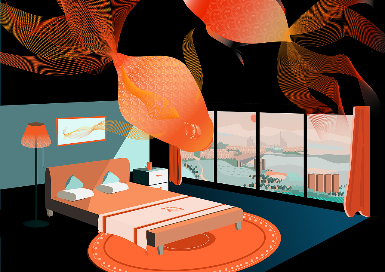 金鱼的房间（图ZMjAxNDAxMjIw） - 商业插画 - 站酷设计师阿枝看花吃萝卜原创素材 - 站酷ZCOOL