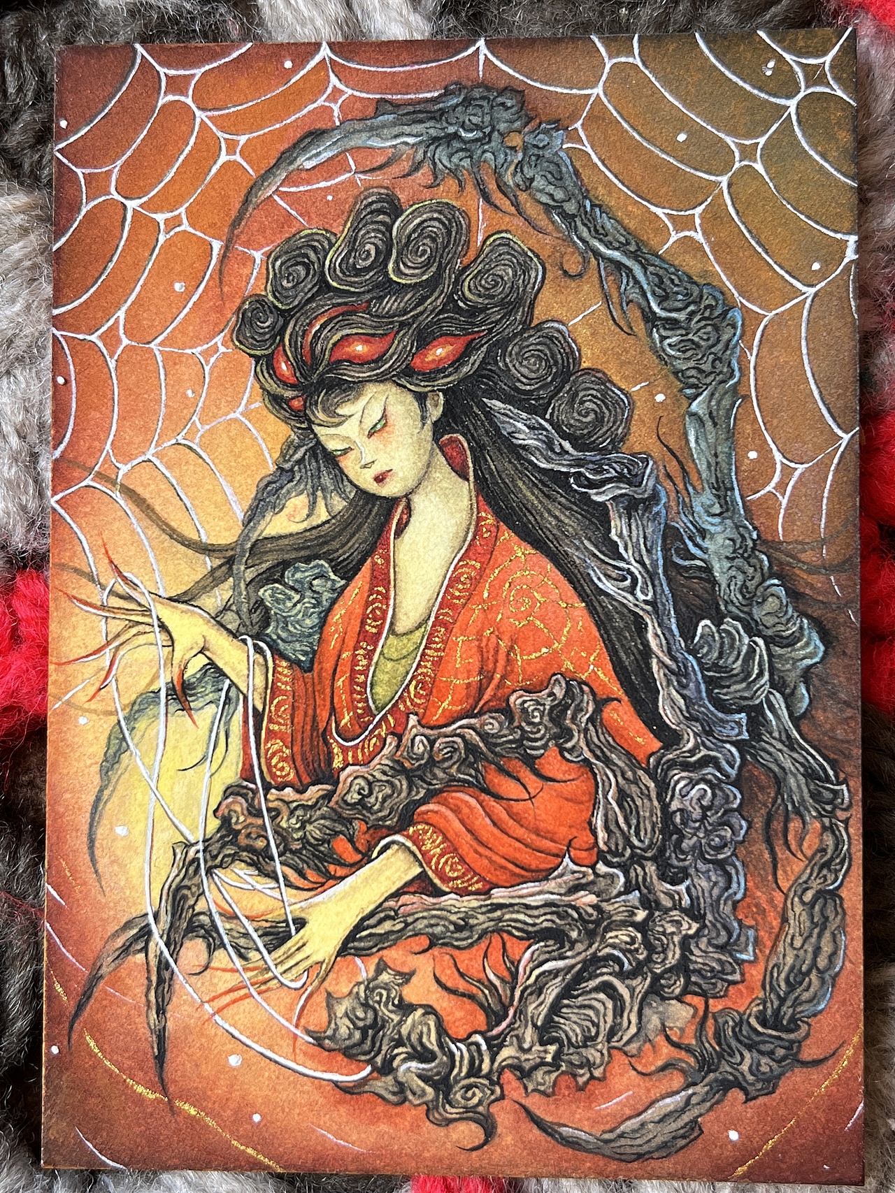 原创手绘水彩国风插画~蜘蛛精