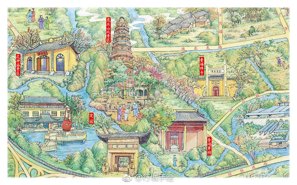姑苏水乡婉转江南苏州手绘地图