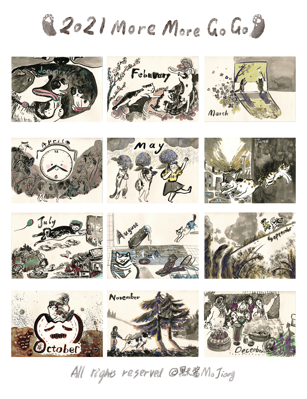 “More More Go Go "系列十二月海报（图ZMjM5MTkyODQw） - 艺术插画 - 站酷设计师默酱MoJiang原创素材 - 站酷ZCOOL