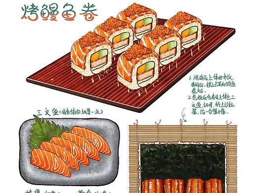 寿司菜谱插画