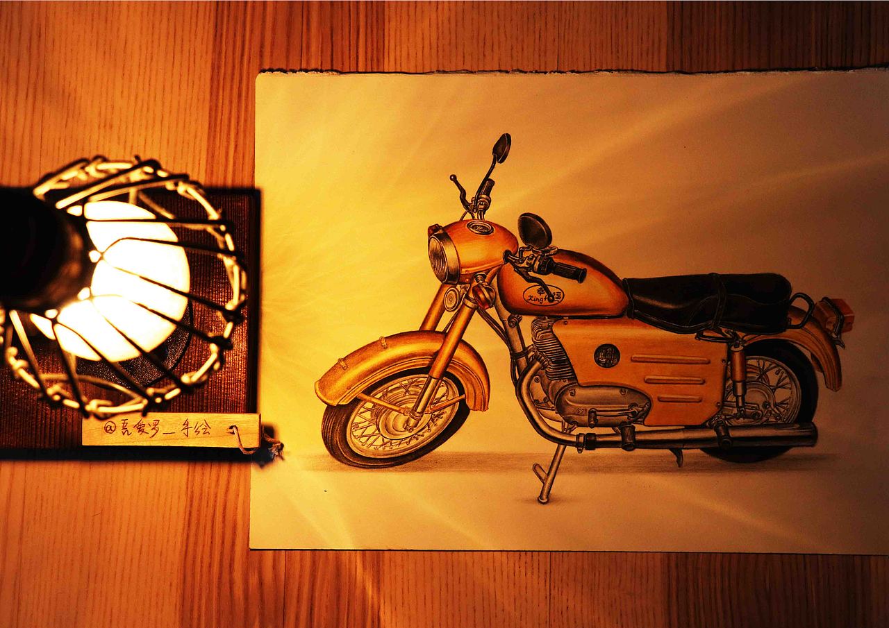 【吾爱罗_手绘】彩铅摩托之《幸福250十周年纪念版》