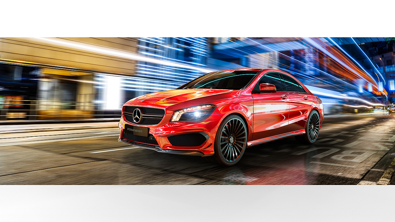 奔驰汽车夜晚街景渲染合成海报