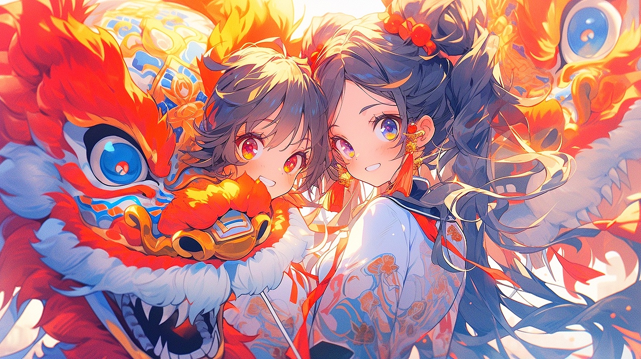 AI绘画 MJ niji5 舞狮