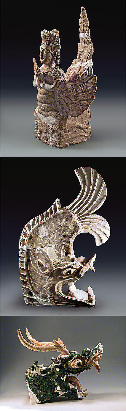 迦陵频伽(妙音鸟),泥质灰陶鸱吻,琉璃套兽