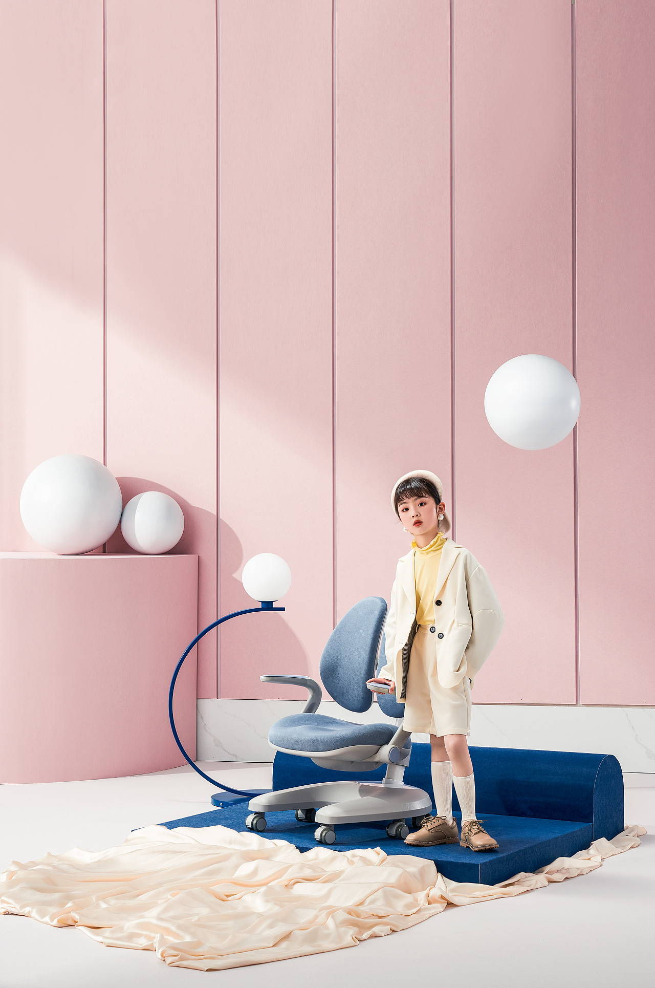 igrow爱果乐贝壳椅60麂皮绒学习椅70产品摄影