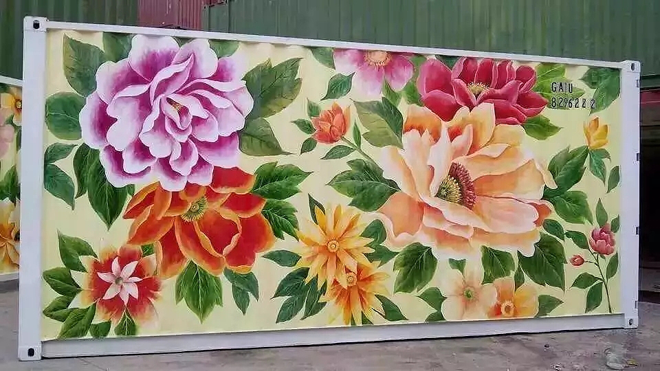 牡丹车厢壁画（图ZMTM0Nzc1ODg0） - 新锐潮流插画 - 站酷设计师海南壁画墙绘原创素材 - 站酷ZCOOL