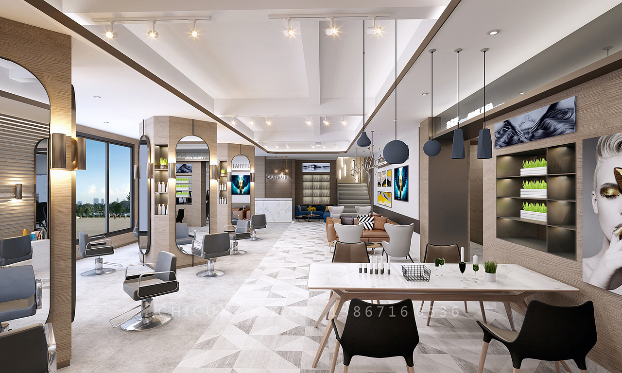 尺寸设计轻奢风格理发店发廊专业店高大上效果图
