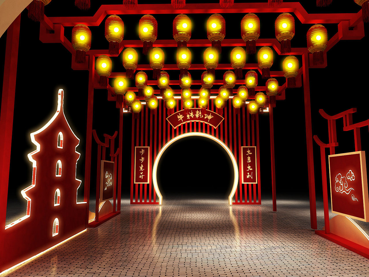 春节新中式灯笼走廊打卡点