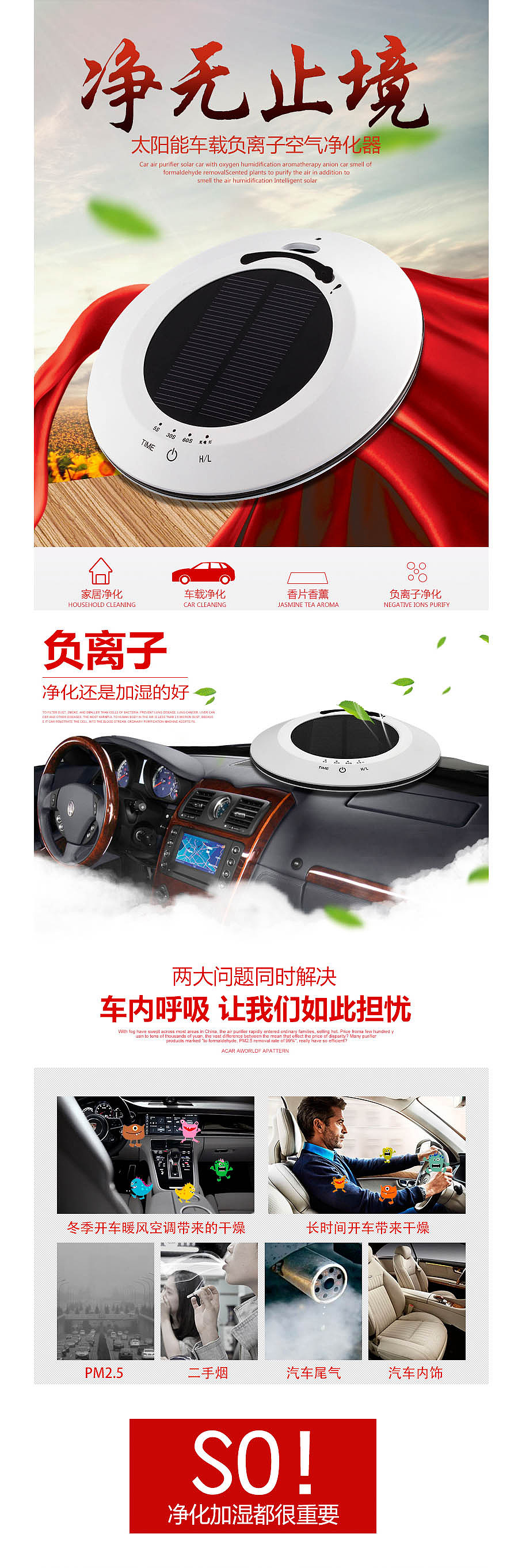 车载太阳能空气净化器详情页