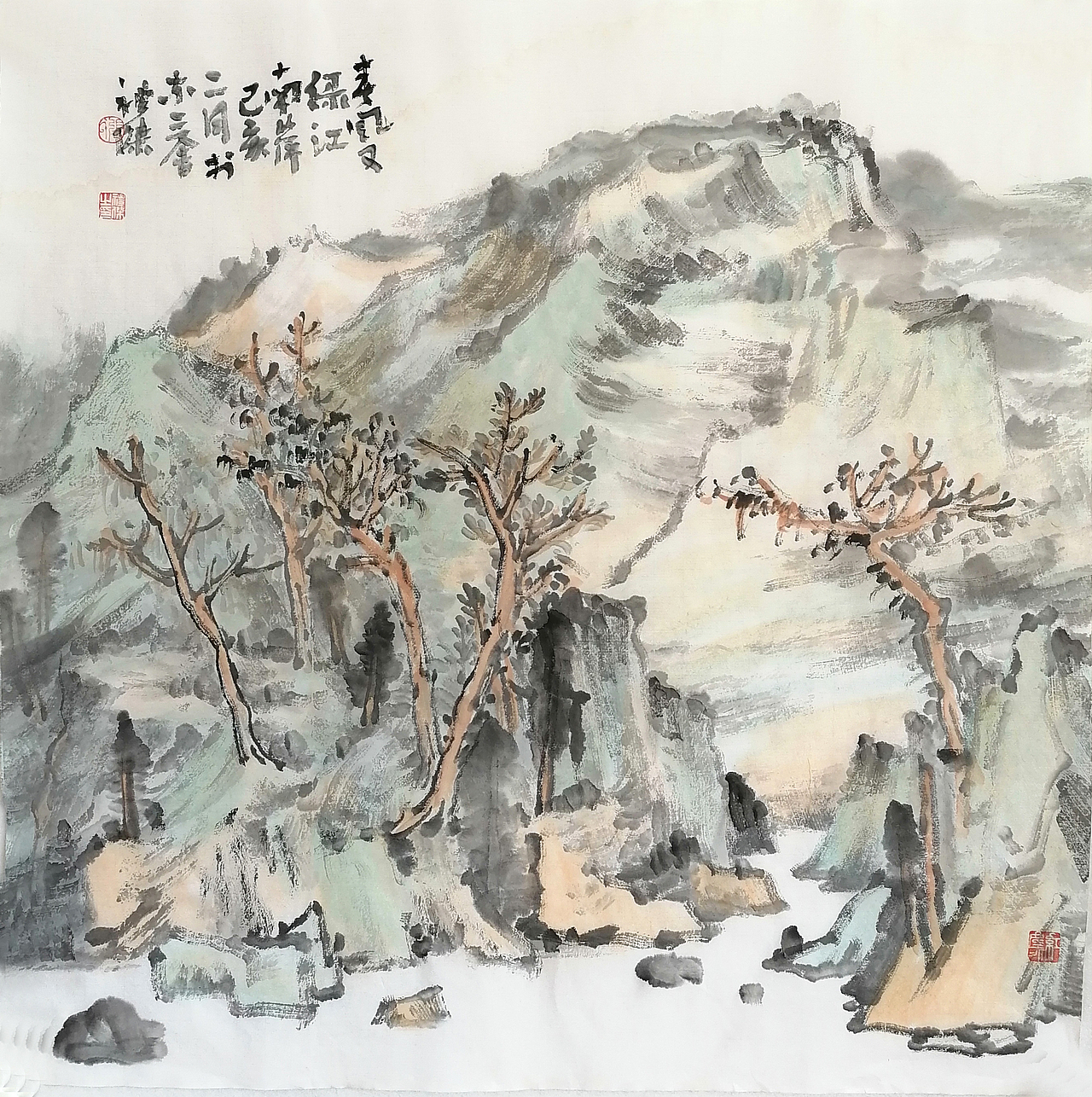 张礼杰山水画作品春风又绿江南岸68cmx68cm2020