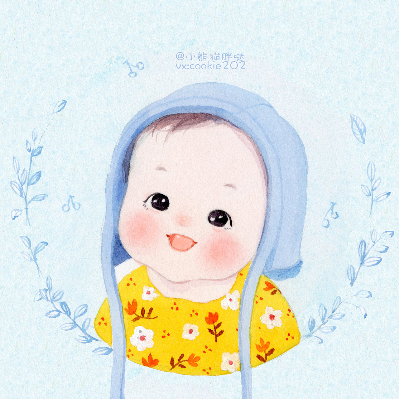 小熊猫胖哒水彩人物水彩教程小孩头像水彩宝宝画像