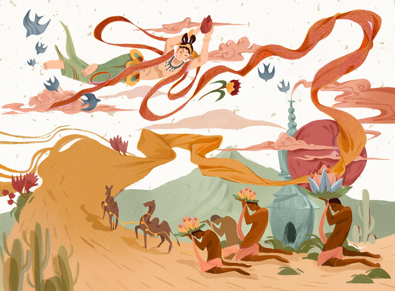 一带一路系列桌垫-景区文创敦煌纪念品-插画-甘肃文创