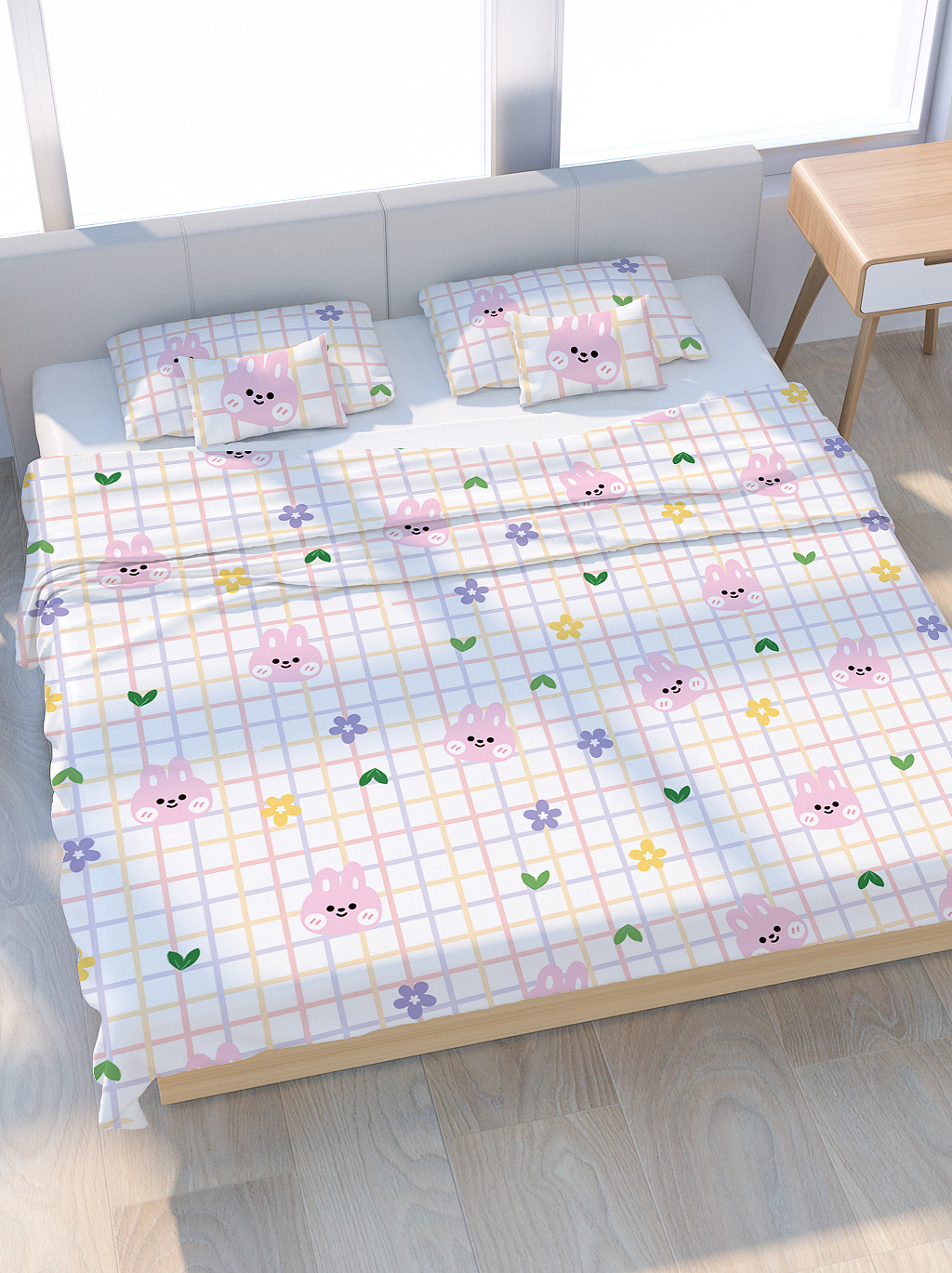 家纺四件套图案插画设计被单床单兔子可爱