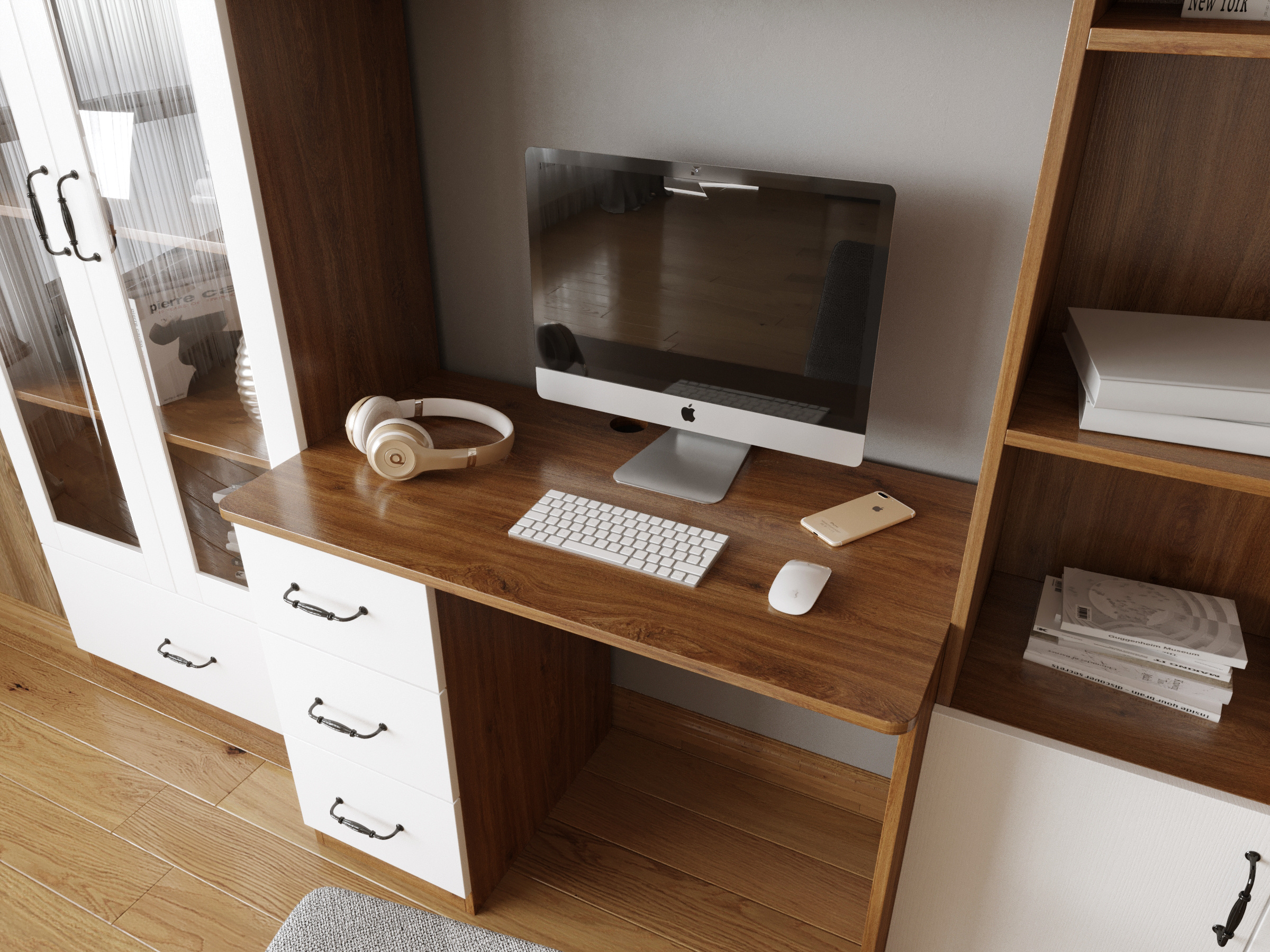电脑台式桌家用简约经济型卧室书桌带书架组装单人电脑桌写字台-阿里巴巴