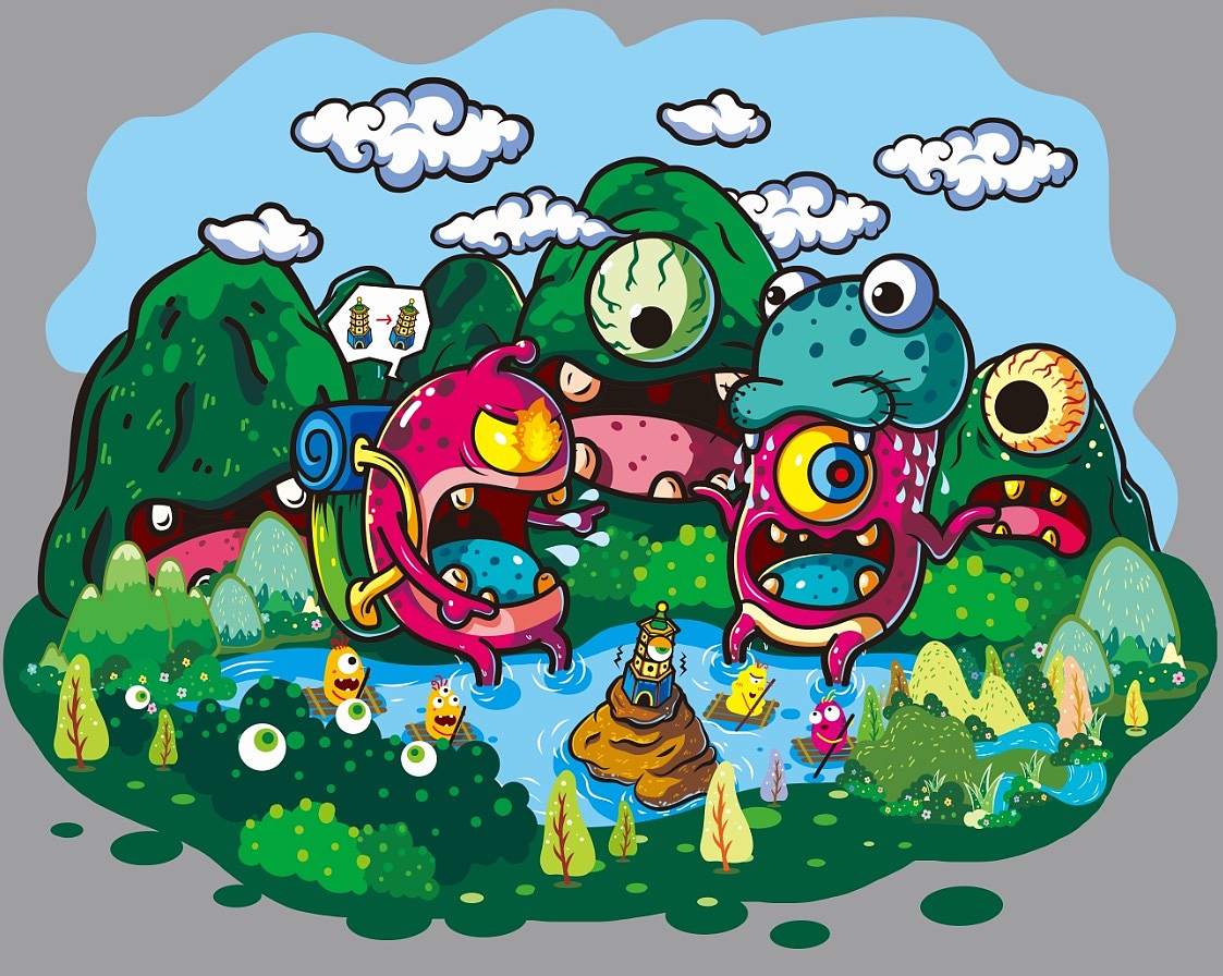 《小怪兽游广西崇左记》（图ZMjcyMzIwOTM2） - 商业插画 - 站酷设计师夏边浩怔原创素材 - 站酷ZCOOL