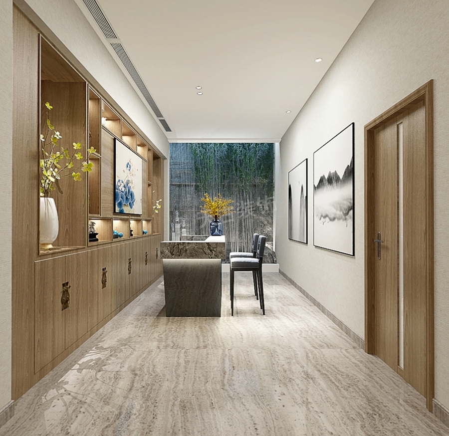 鲁能领秀城装修|420㎡联排别墅设计|新中式风格效果图