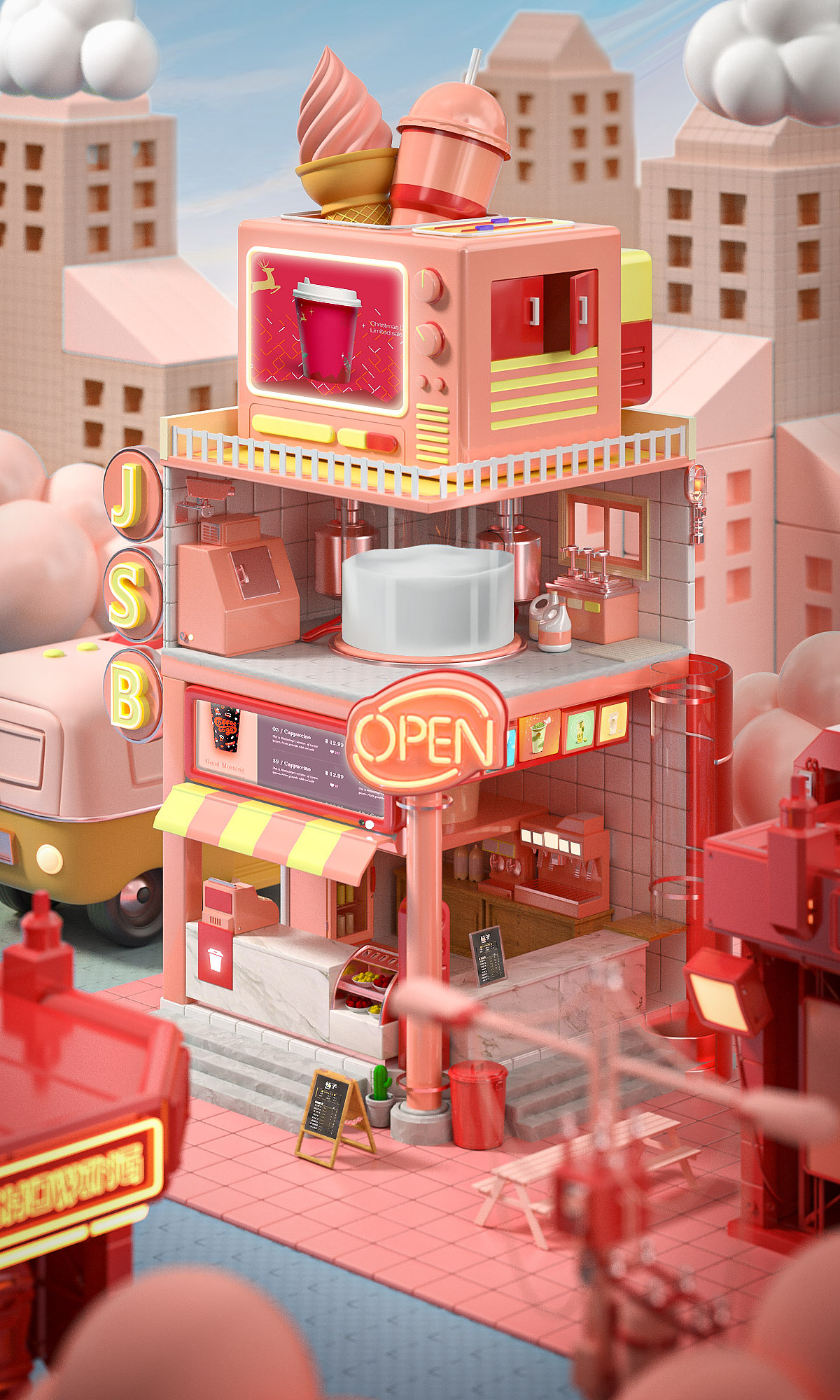 【Octane Rendering】C4D街区练习