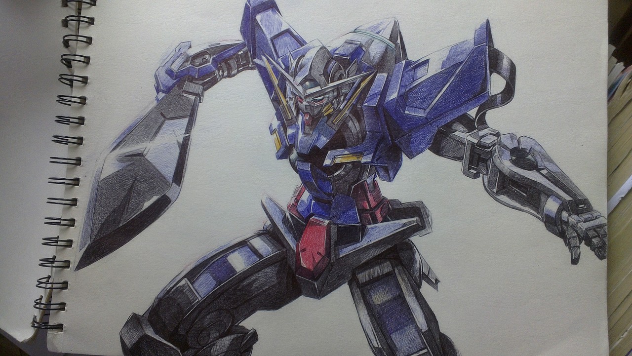 高达高中时期作品圆珠笔画