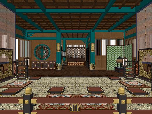 古代寝室SU模型下载