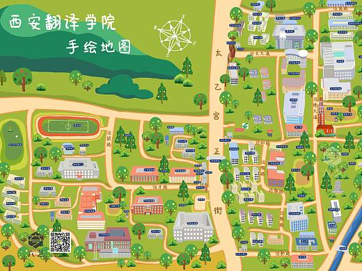 西安翻译学院手绘地图卡通导览图