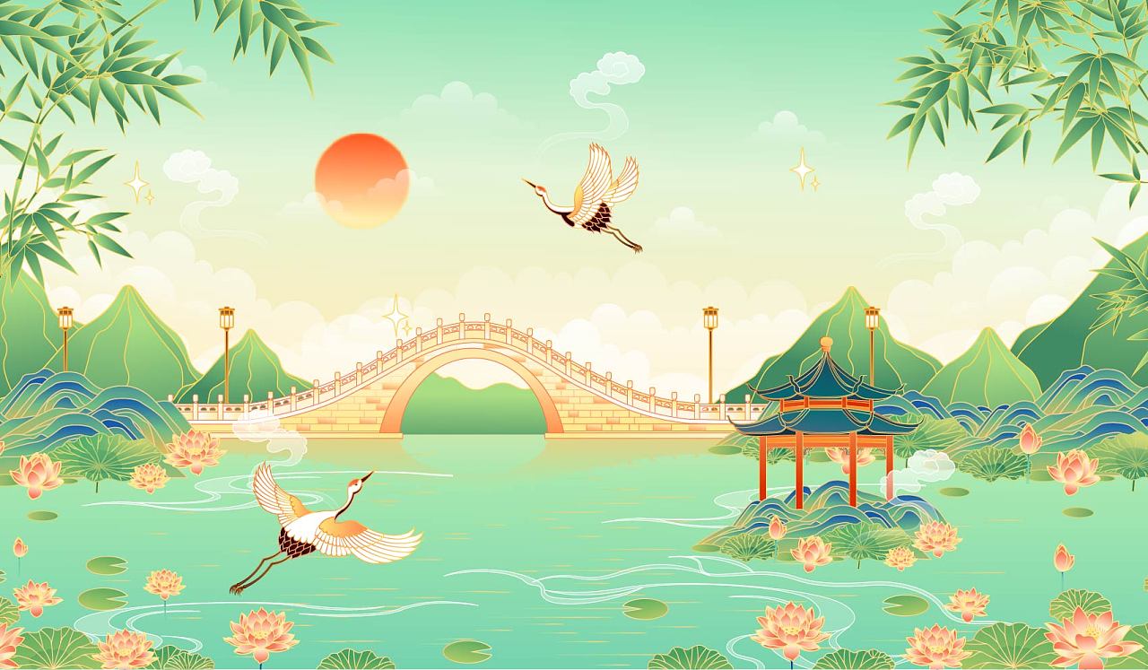 国潮风江南园林矢量插画|插画|商业插画|一颗慧星 - 原创作品 - 站酷 