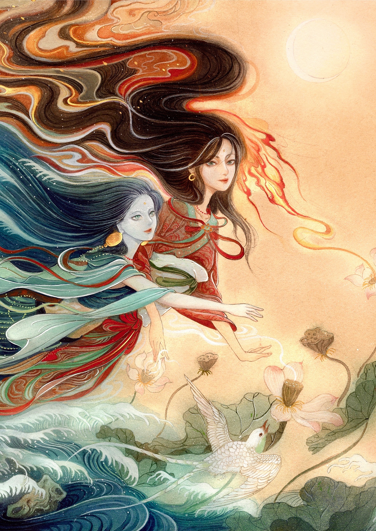 手绘「帝二女之娥皇女英」