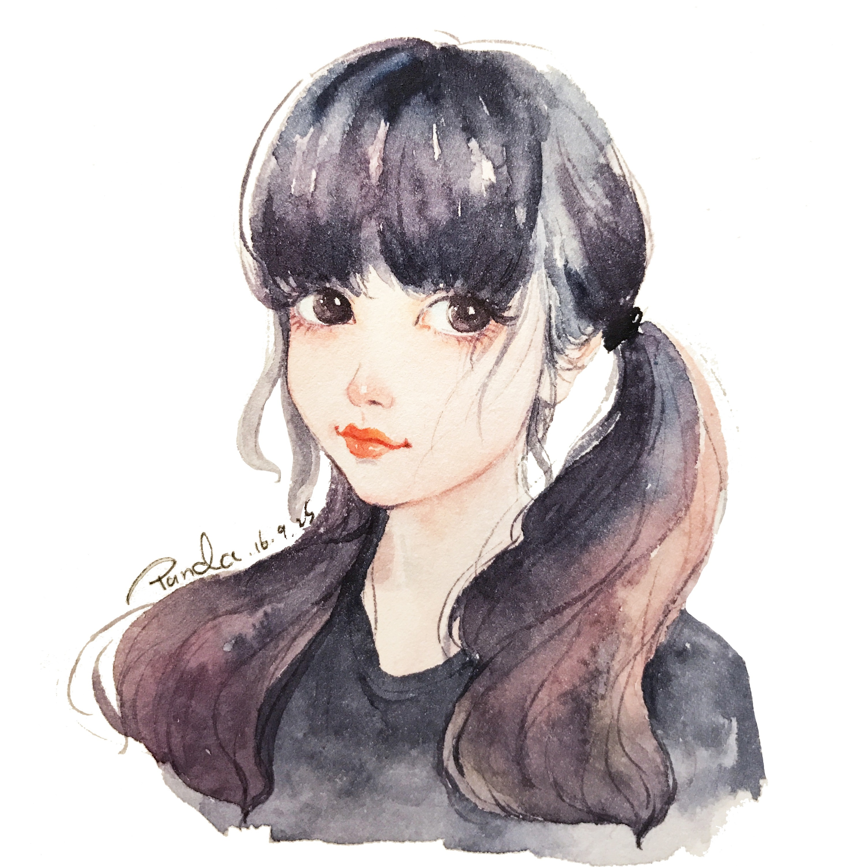 小熊猫水彩手绘人物水彩教程人物卡通头像手绘水彩步骤