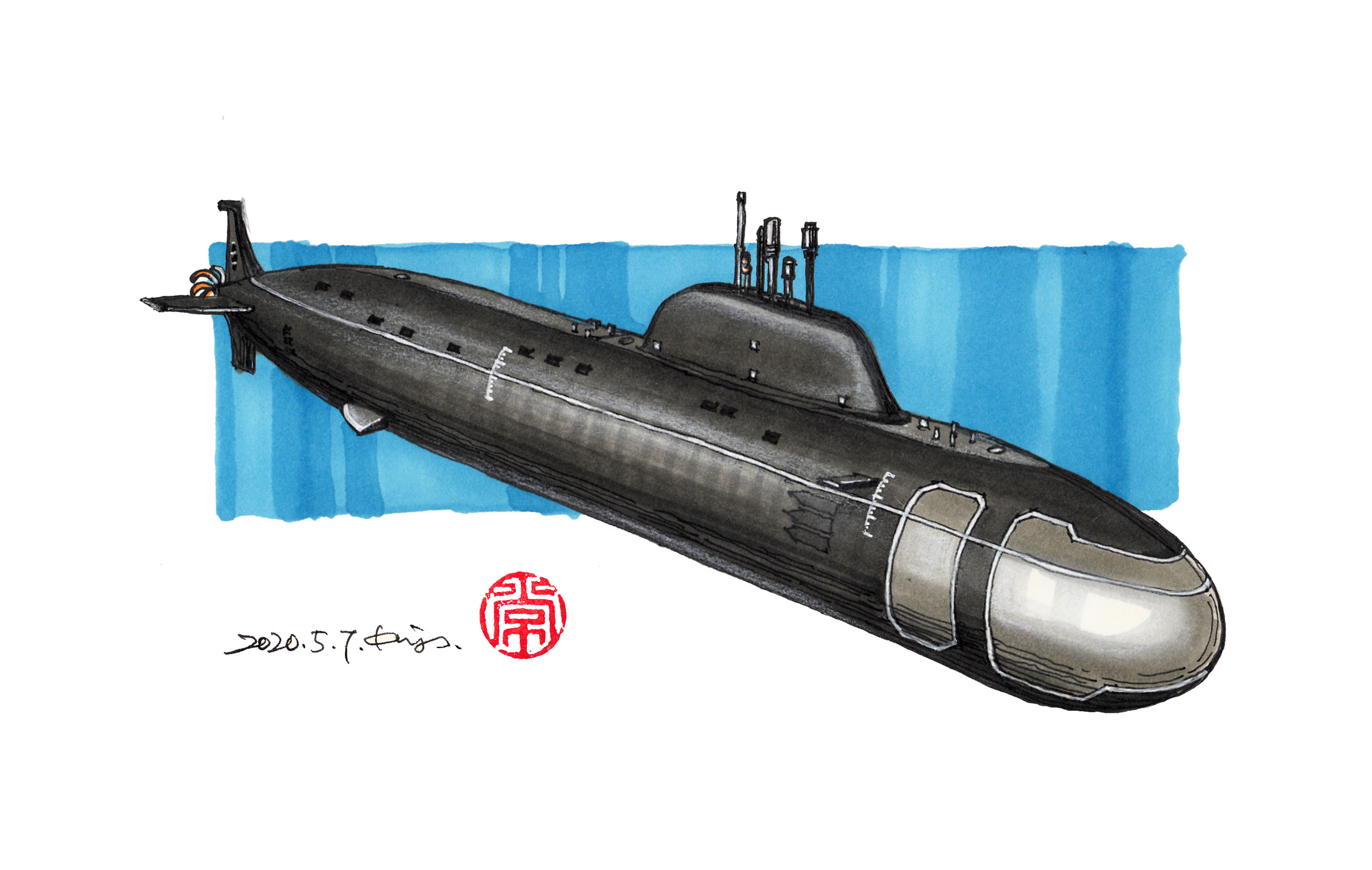 军用的潜水艇怎么画图片