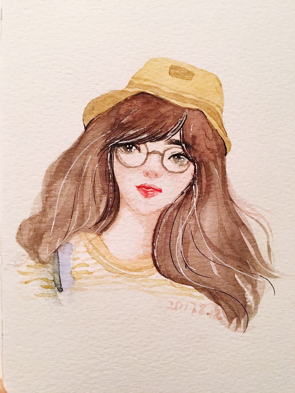 临摹小熊猫的水彩人物