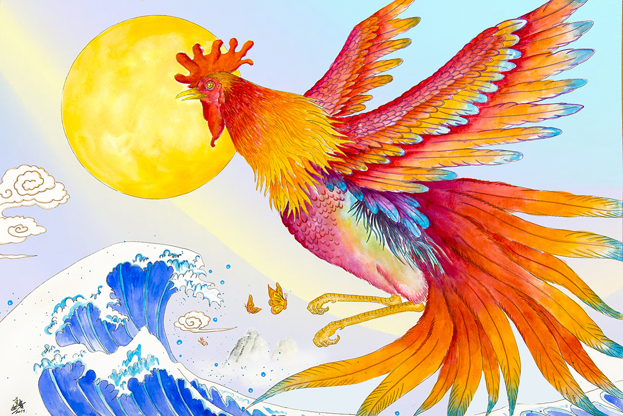 《雄鸡振翅冲云霄》