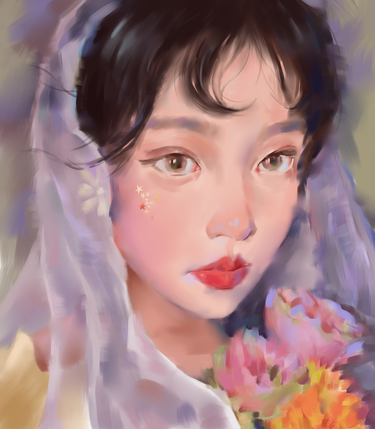 头戴纱巾的女孩